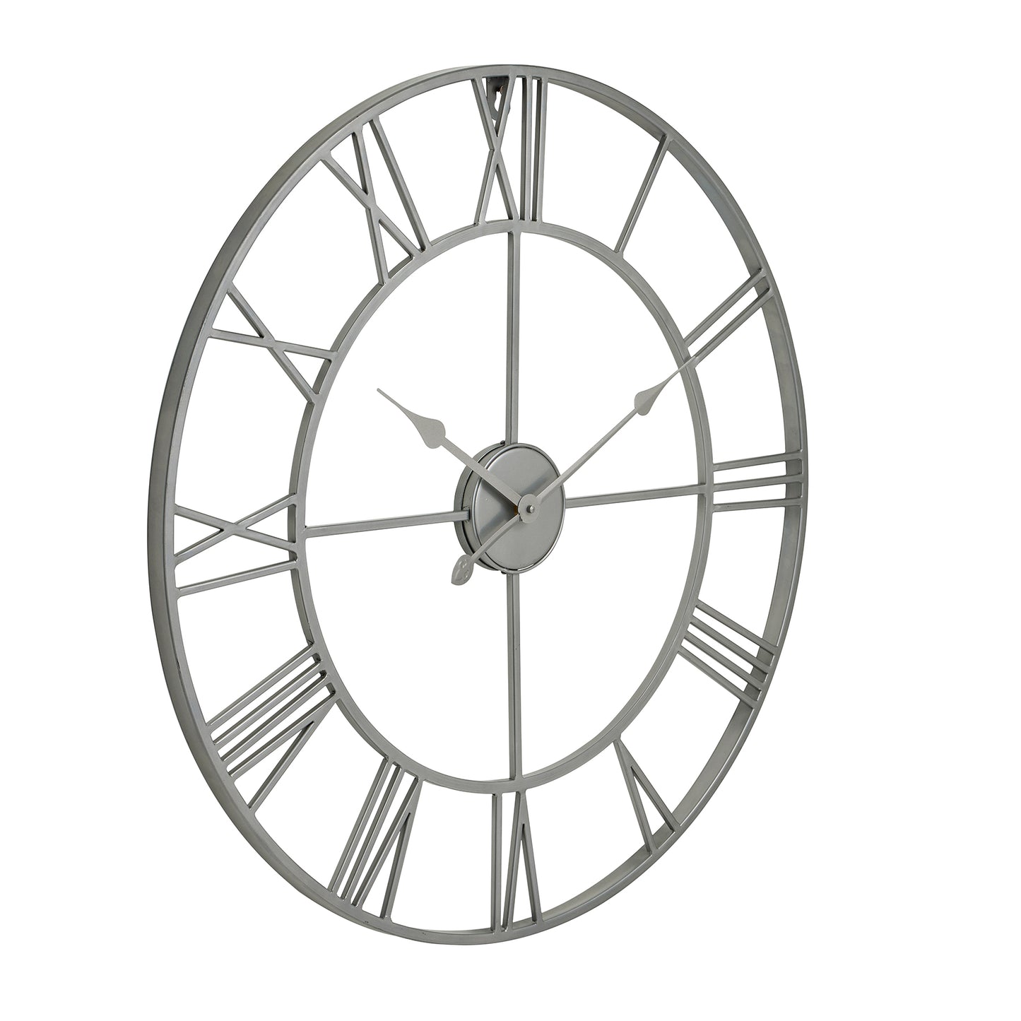 Minimalist Silver Metal Open Frame Wall Clock with Roman Numerals