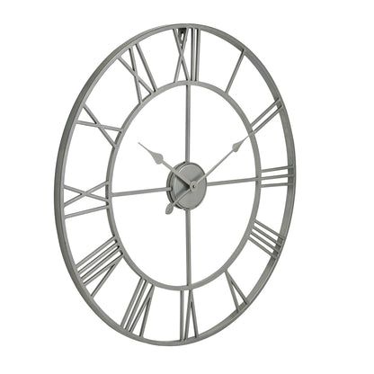 Minimalist Silver Metal Open Frame Wall Clock with Roman Numerals
