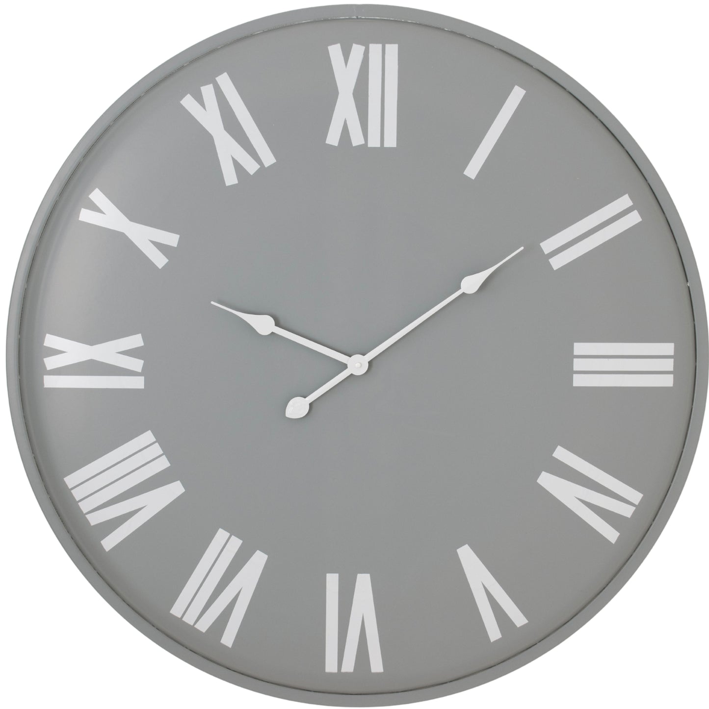50cm Grey Wall Clock with White Roman Numerals and Minimal Frame