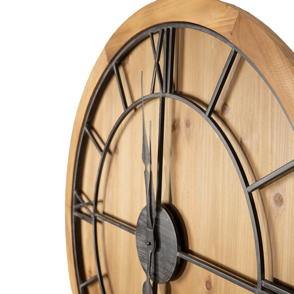 Rustic Roman Numerals Wooden Round Wall Clock
