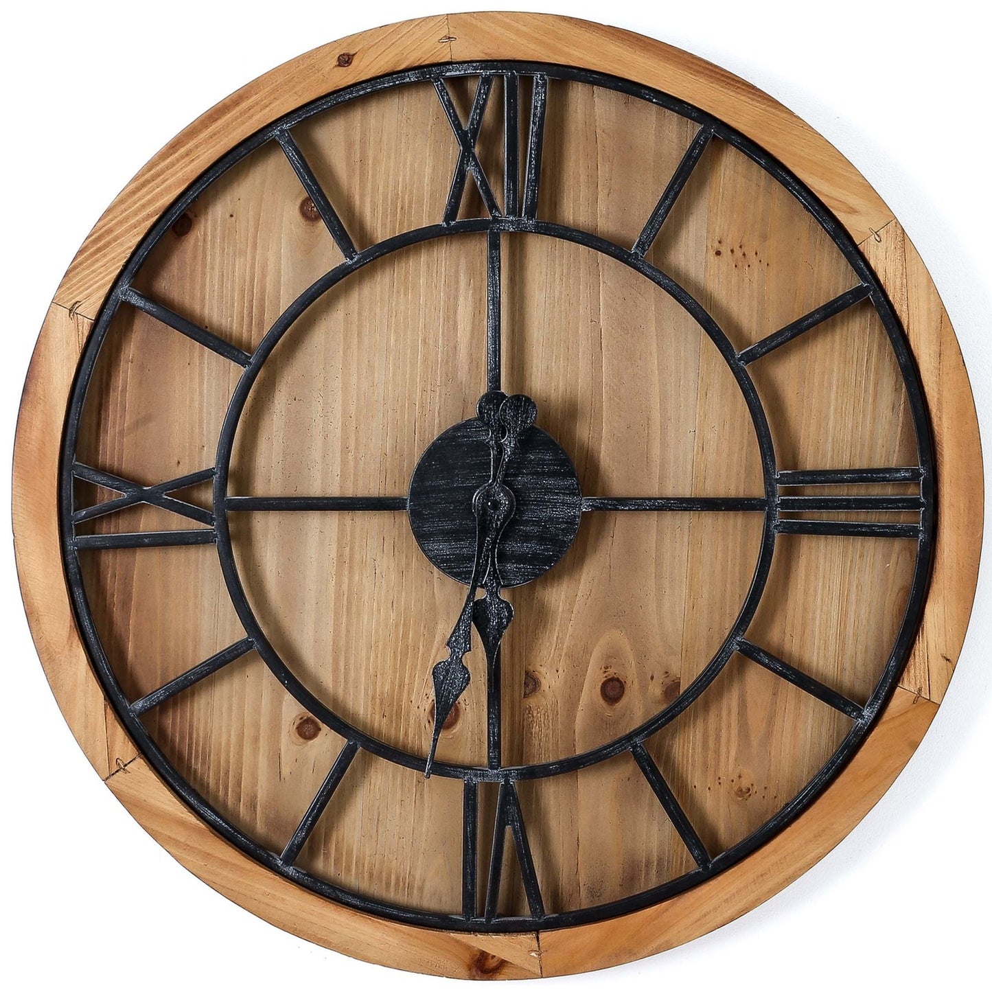 Rustic Roman Numerals Wooden Round Wall Clock
