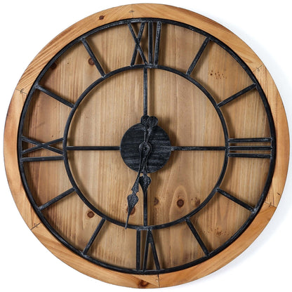 Rustic Roman Numerals Wooden Round Wall Clock