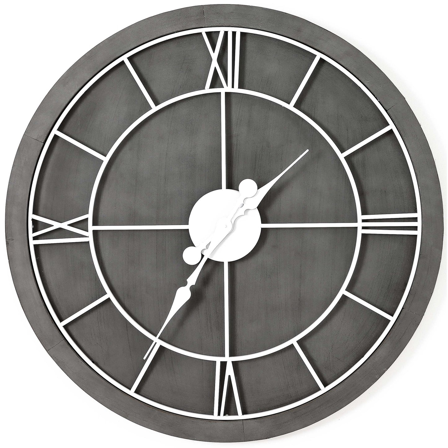Minimalist Roman Numerals Grey & White Round Wall Clock
