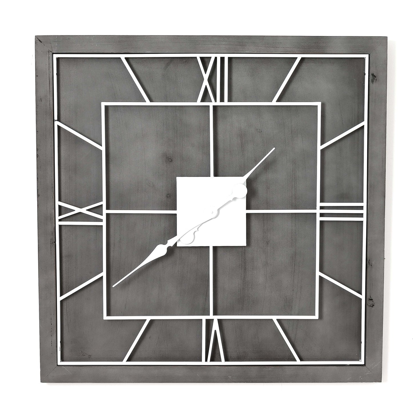 Minimalist Roman Numerals Grey & White Square Wall Clock
