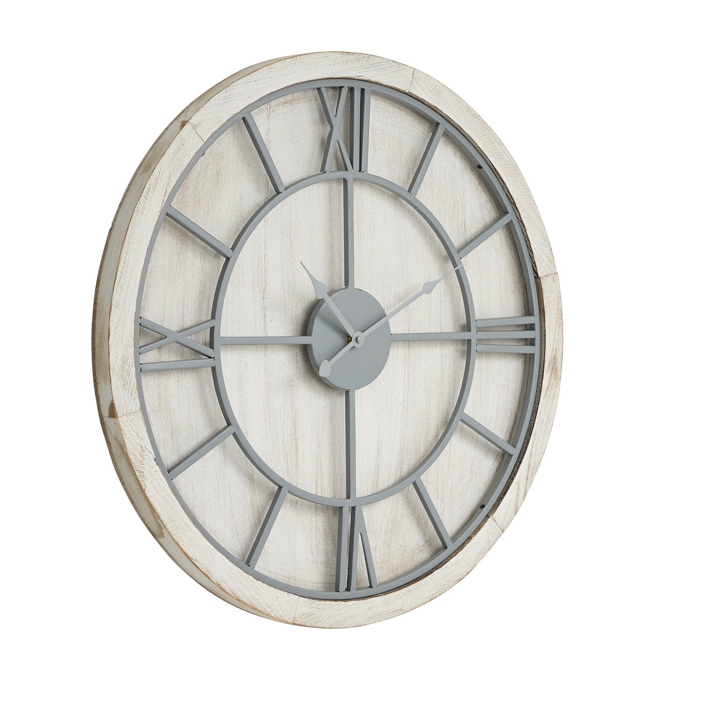 White Washed Round Rustic Grey Skeleton Wall Clock