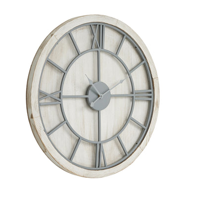 White Washed Round Rustic Grey Skeleton Wall Clock