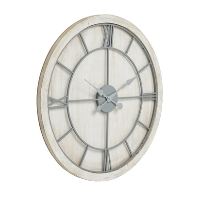 Large White Washed Round Rustic Grey Skeleton Wall Clock