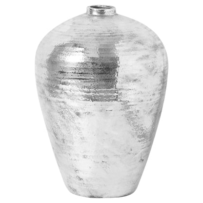 Large Hammered Silver Ceramic Vase