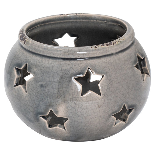 Grey Ceramic Star Candle Holder Lantern