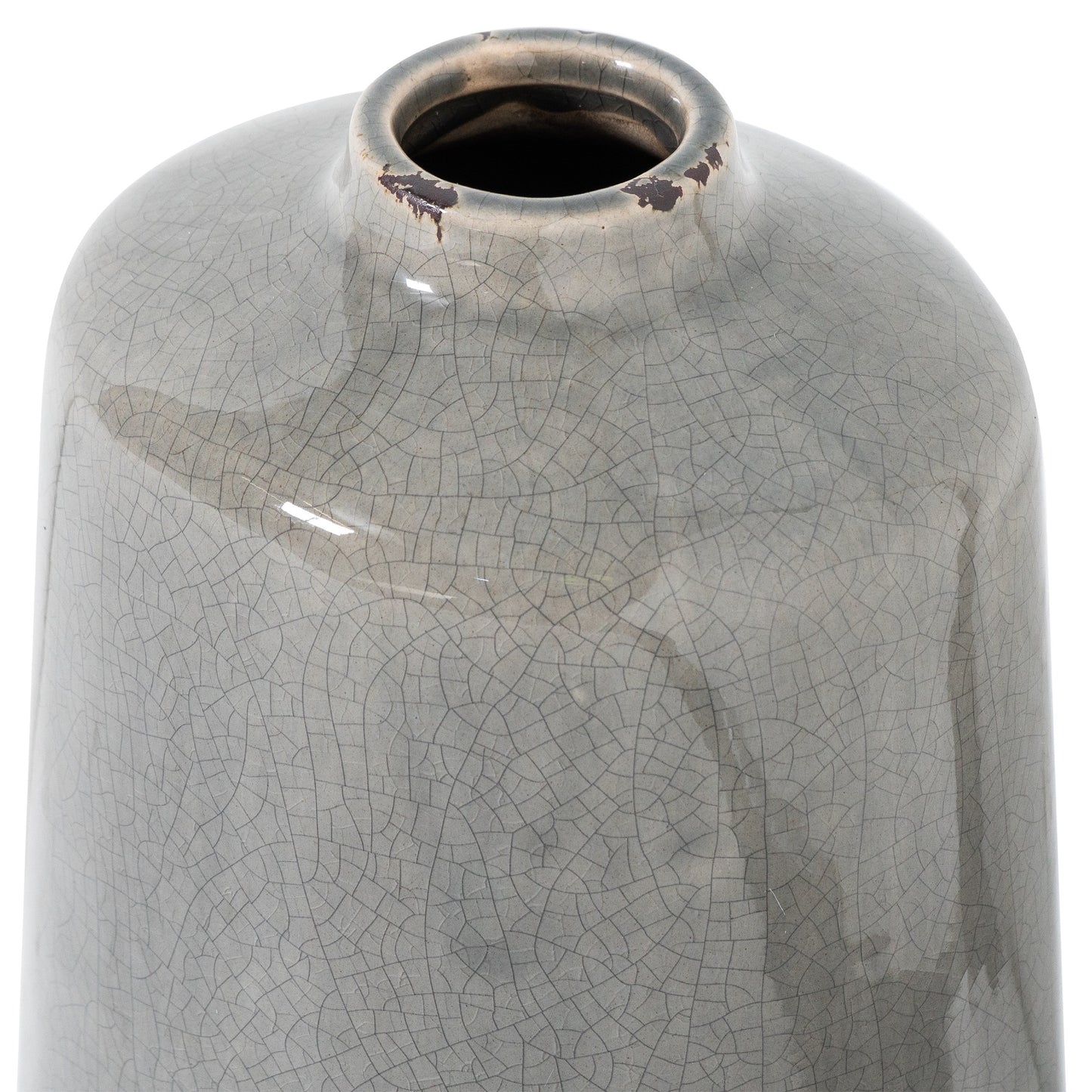 Bloomwood Grey Glazed Round Bottle Ceramic Vase Crackle Effect