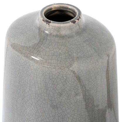 Bloomwood Grey Glazed Round Bottle Ceramic Vase Crackle Effect