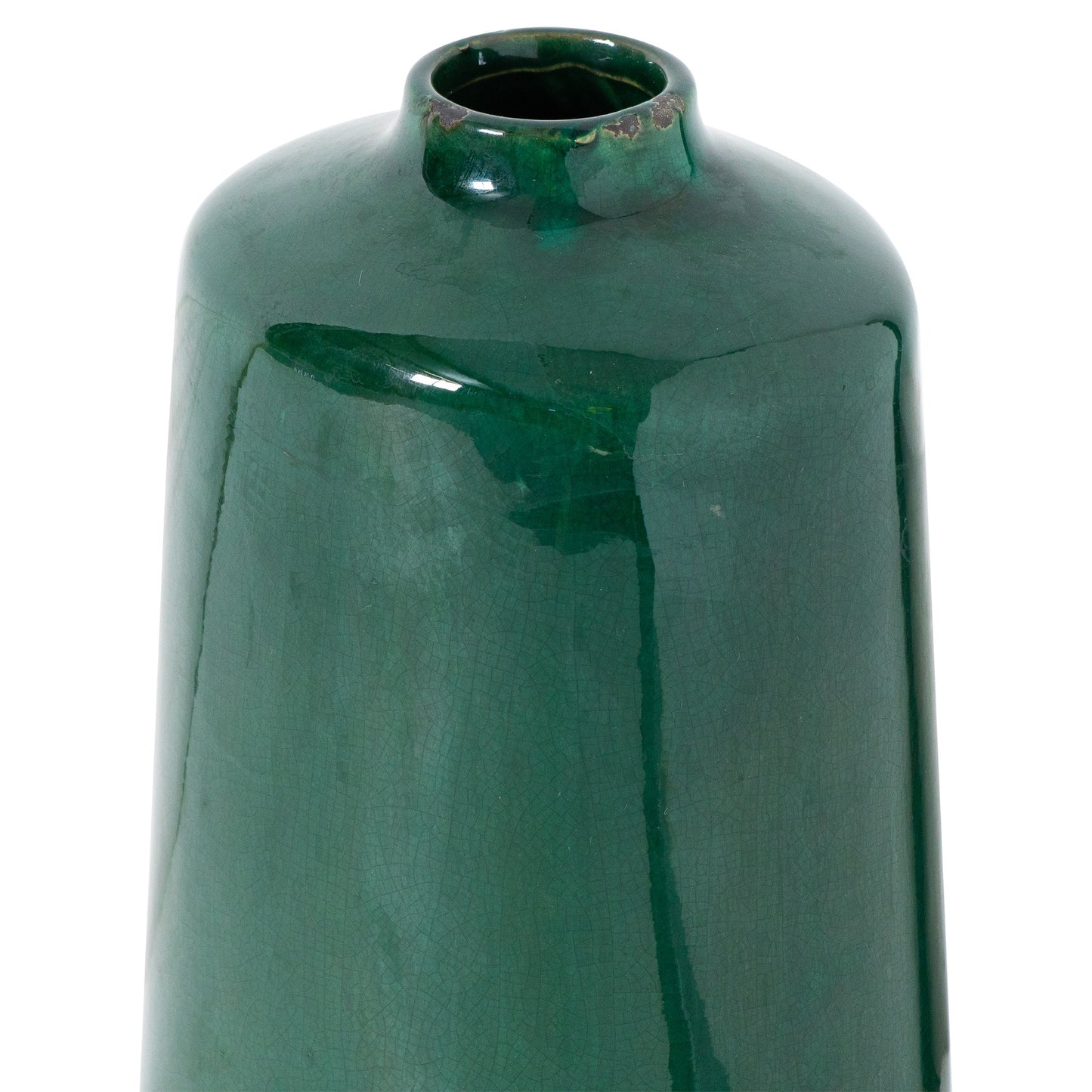 Bloomwood Emerald Green Glazed Round Bottle Ceramic Vase Crackle Effect