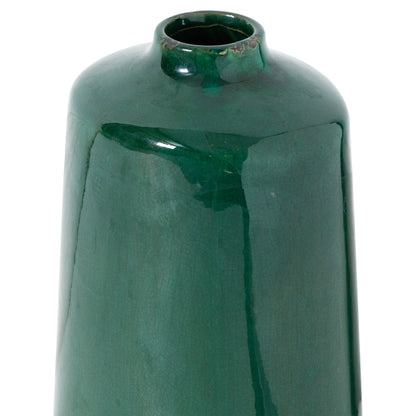 Bloomwood Emerald Green Glazed Round Bottle Ceramic Vase Crackle Effect