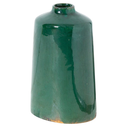 Bloomwood Emerald Green Glazed Round Bottle Ceramic Vase Crackle Effect