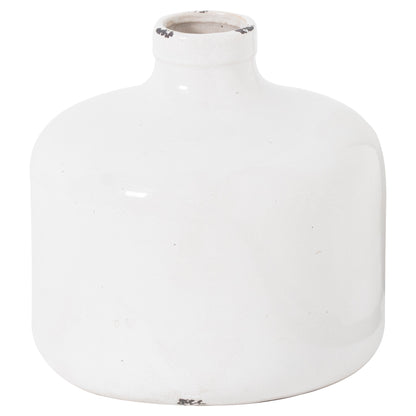 Sagebloom Large White Glazed Ceramic Short Bottle Vase Crackle Effect