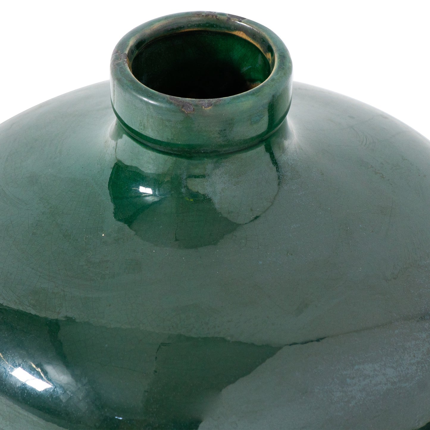 Bloomwood Emerald Green Glazed Round Bottle Ceramic Vase Crackle Effect