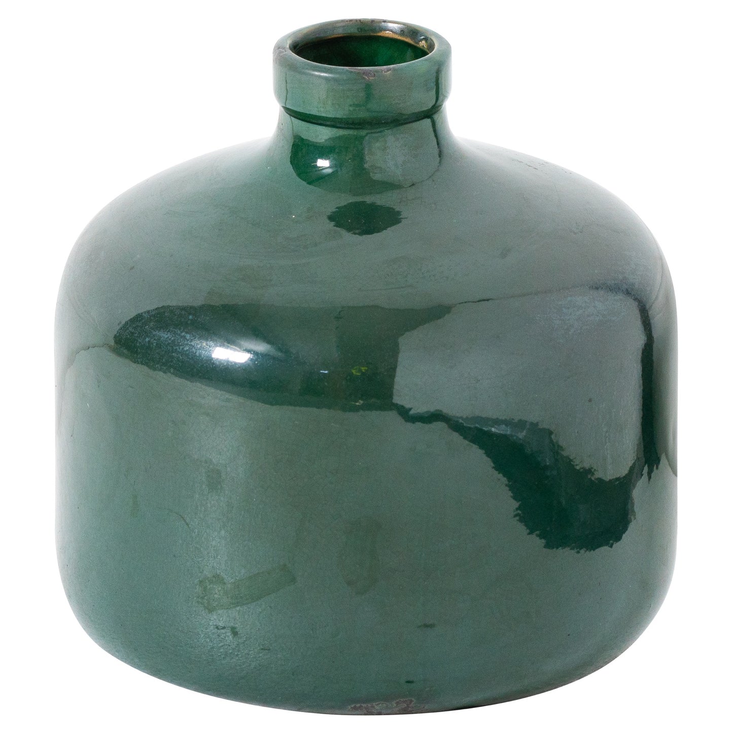 Bloomwood Emerald Green Glazed Round Juniper Ceramic Vase Crackle Effect