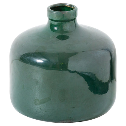 Bloomwood Emerald Green Glazed Round Juniper Ceramic Vase Crackle Effect