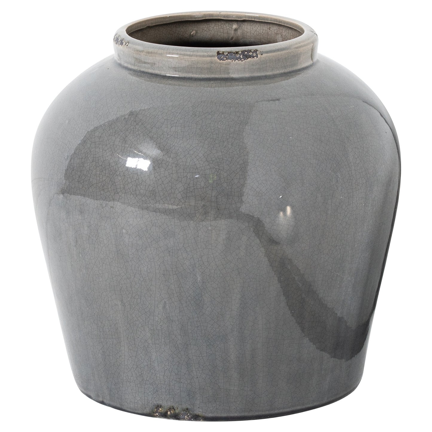 Bloomwood Grey Glazed Round Juniper Ceramic Vase Crackle Effect