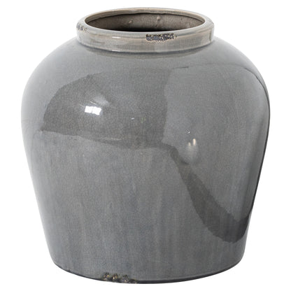 Bloomwood Grey Glazed Round Juniper Ceramic Vase Crackle Effect