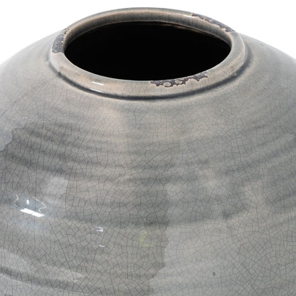 Bloomwood Grey Glazed Round Ceramic Vase Crackle Effect