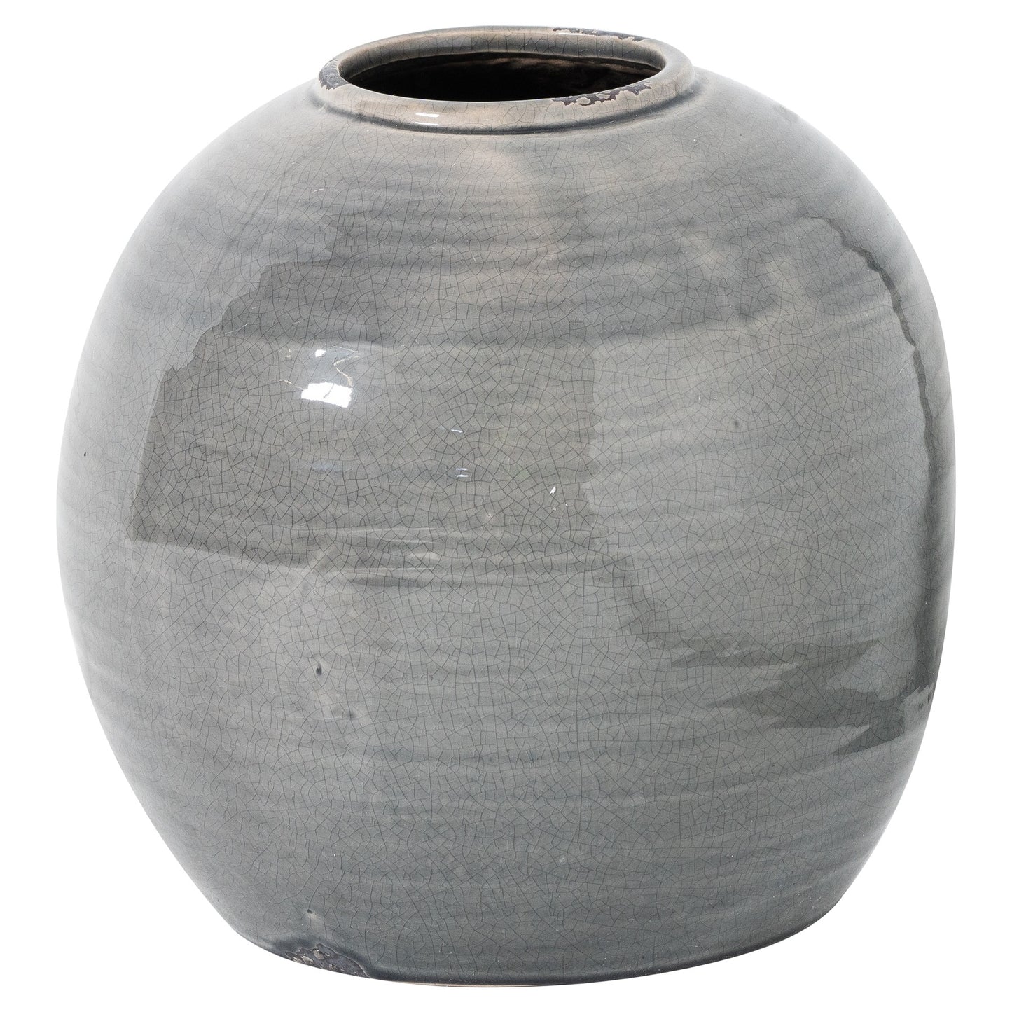 Bloomwood Grey Glazed Round Ceramic Vase Crackle Effect