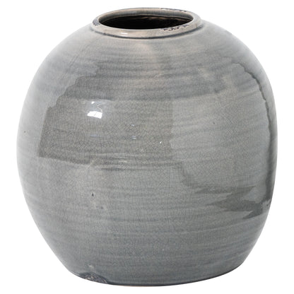 Bloomwood Grey Glazed Round Ceramic Vase Crackle Effect