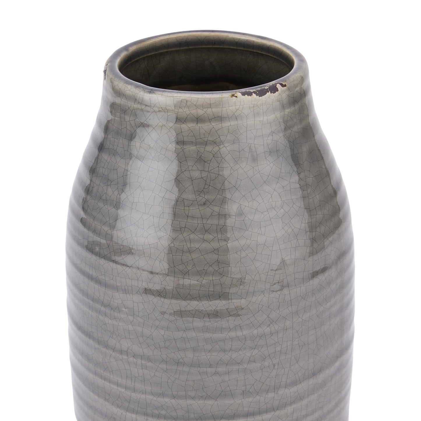 Sagebloom Large Grey Glazed Ceramic Short Bottle Vase Crackle Effect