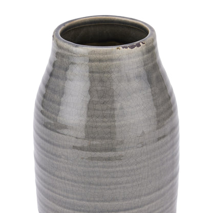 Sagebloom Large Grey Glazed Ceramic Short Bottle Vase Crackle Effect