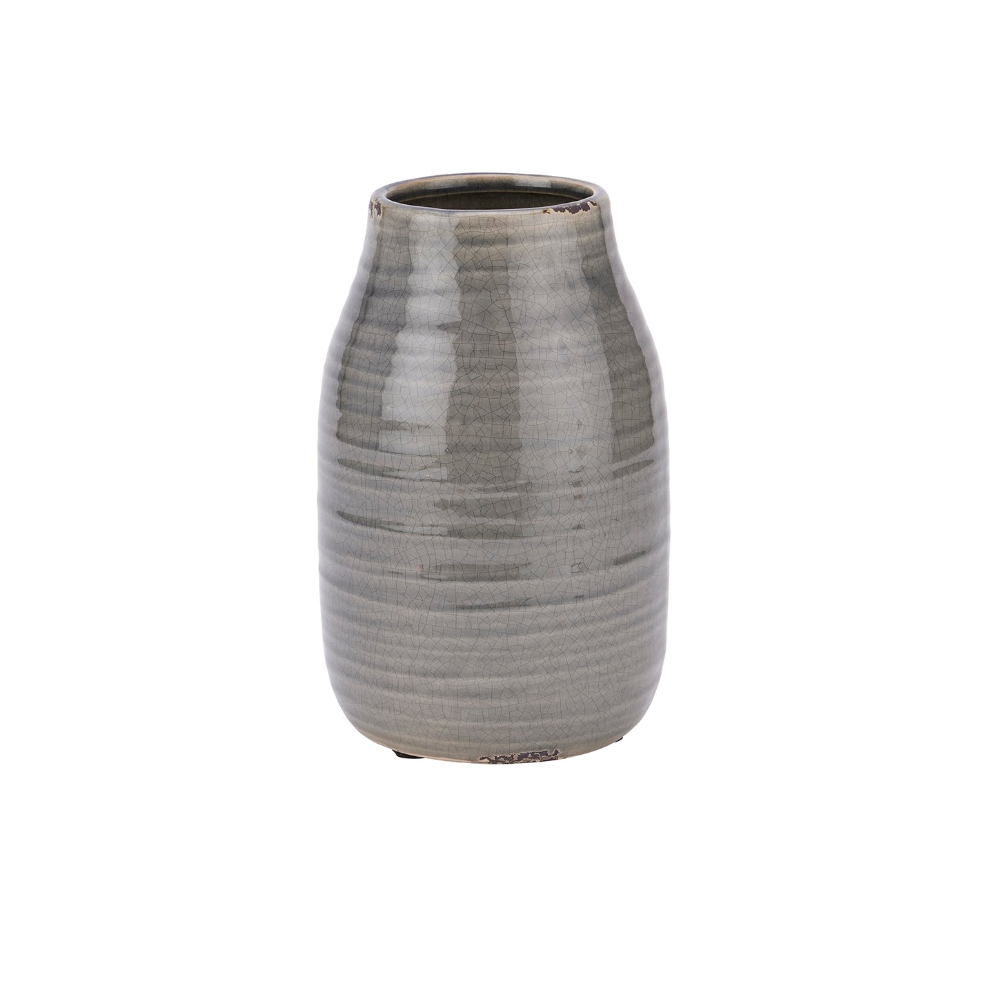 Sagebloom Large Grey Glazed Ceramic Short Bottle Vase Crackle Effect