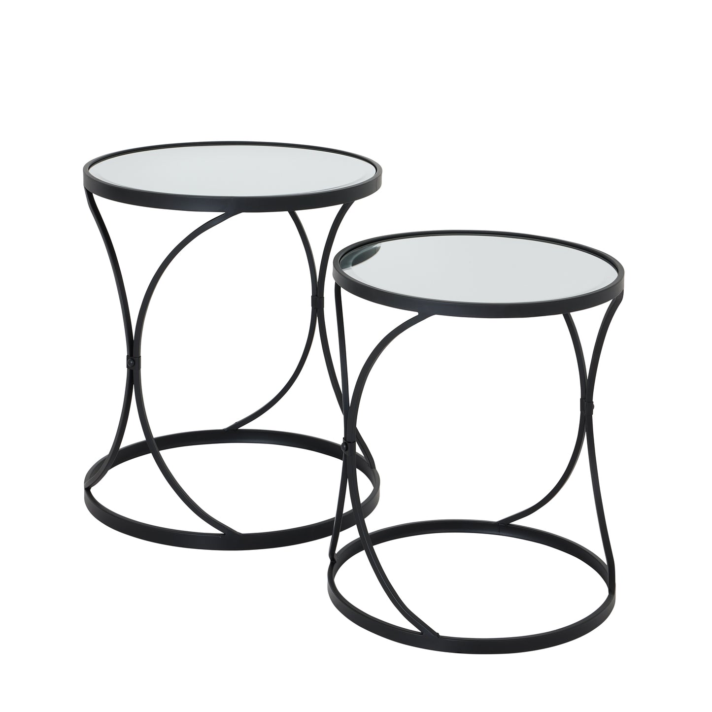 San Francisco Set Of Two Modern Black Mirrored Side Tables
