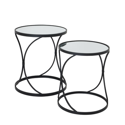 San Francisco Set Of Two Modern Black Mirrored Side Tables