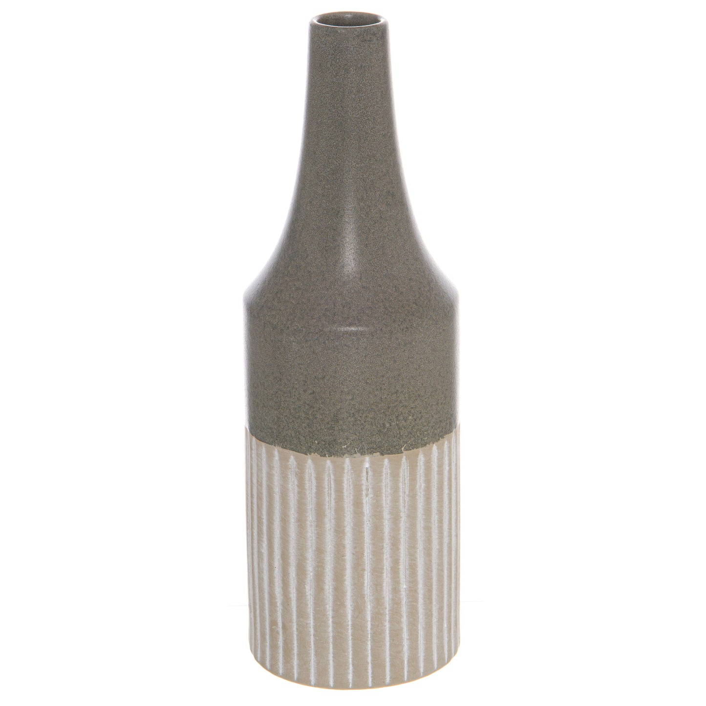 Driftfern Scandi Grey Ceramic Convex Bottle Vase Line Pattern