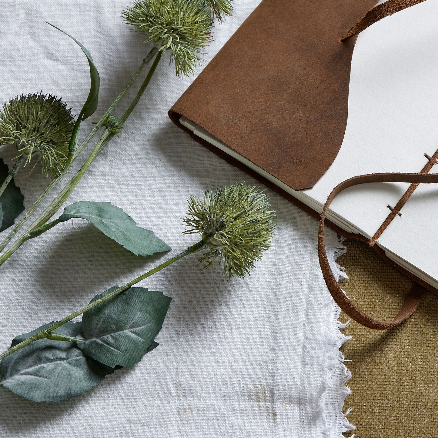 Set of 3 Artificial Flowers Thistle Globe Stems