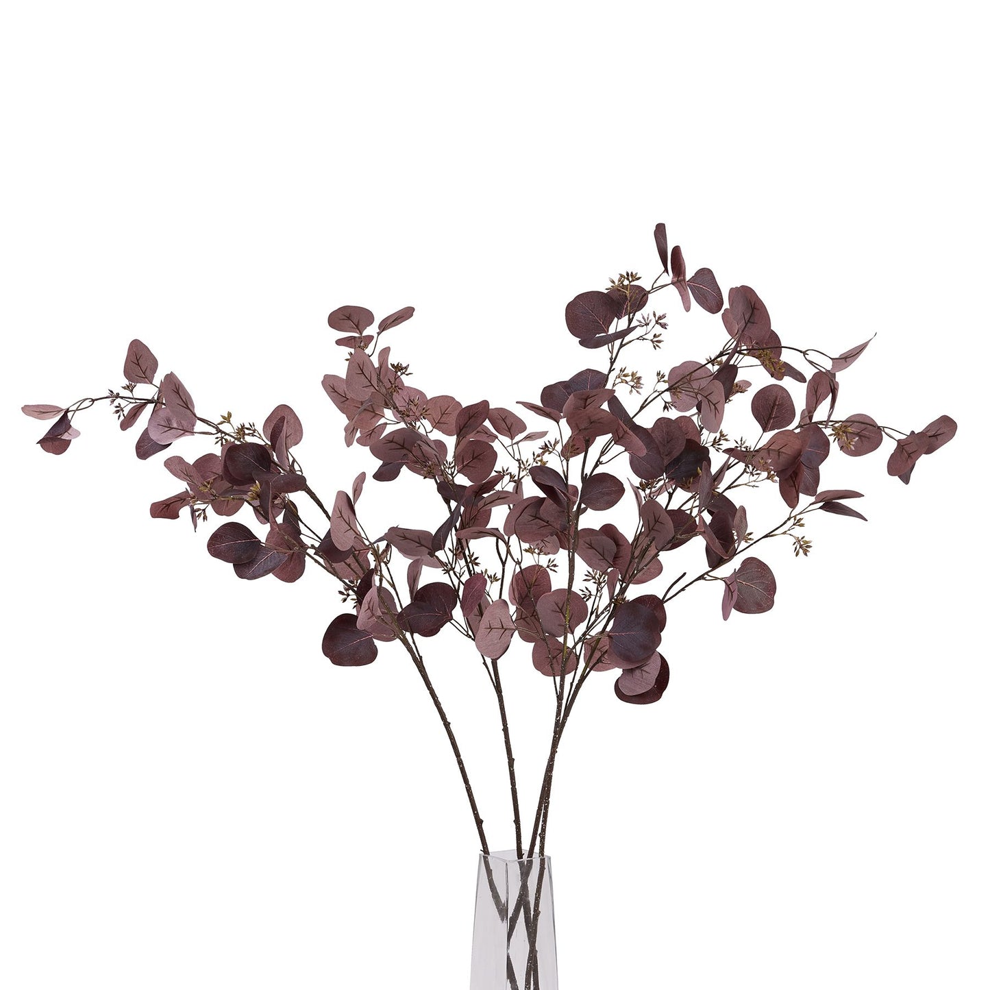 Set of 3 Artificial Flowers Burgundy Berried Eucalyptus Stems