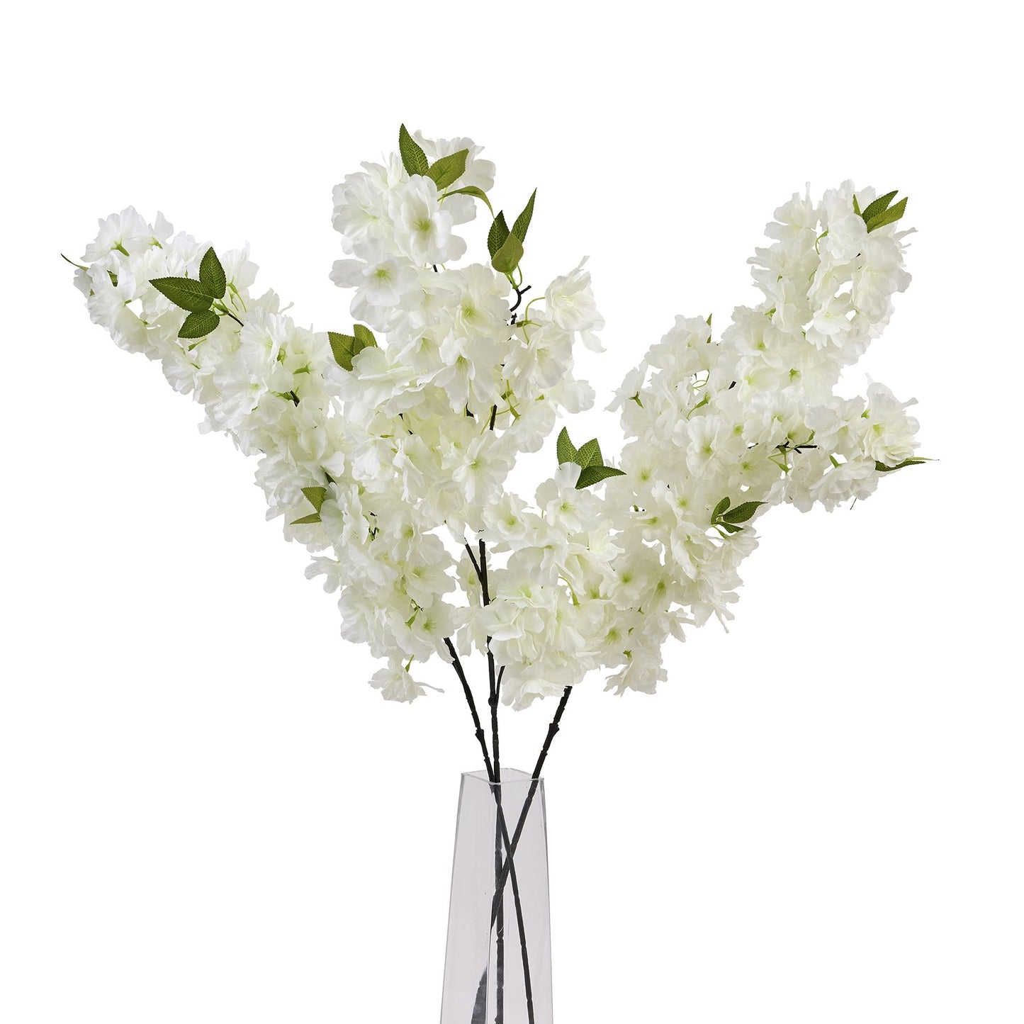Set of 3 Artificial Flowers Large White Full Cherry Blossom Stems
