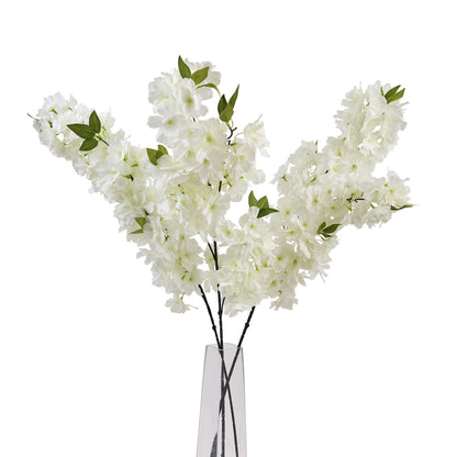Set of 3 Artificial Flowers Large White Full Cherry Blossom Stems