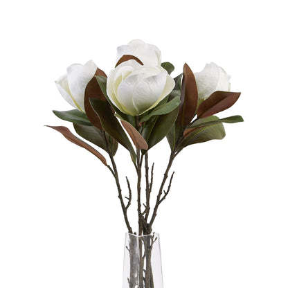 Set of 3 Artificial Flowers White Magnolia Stems