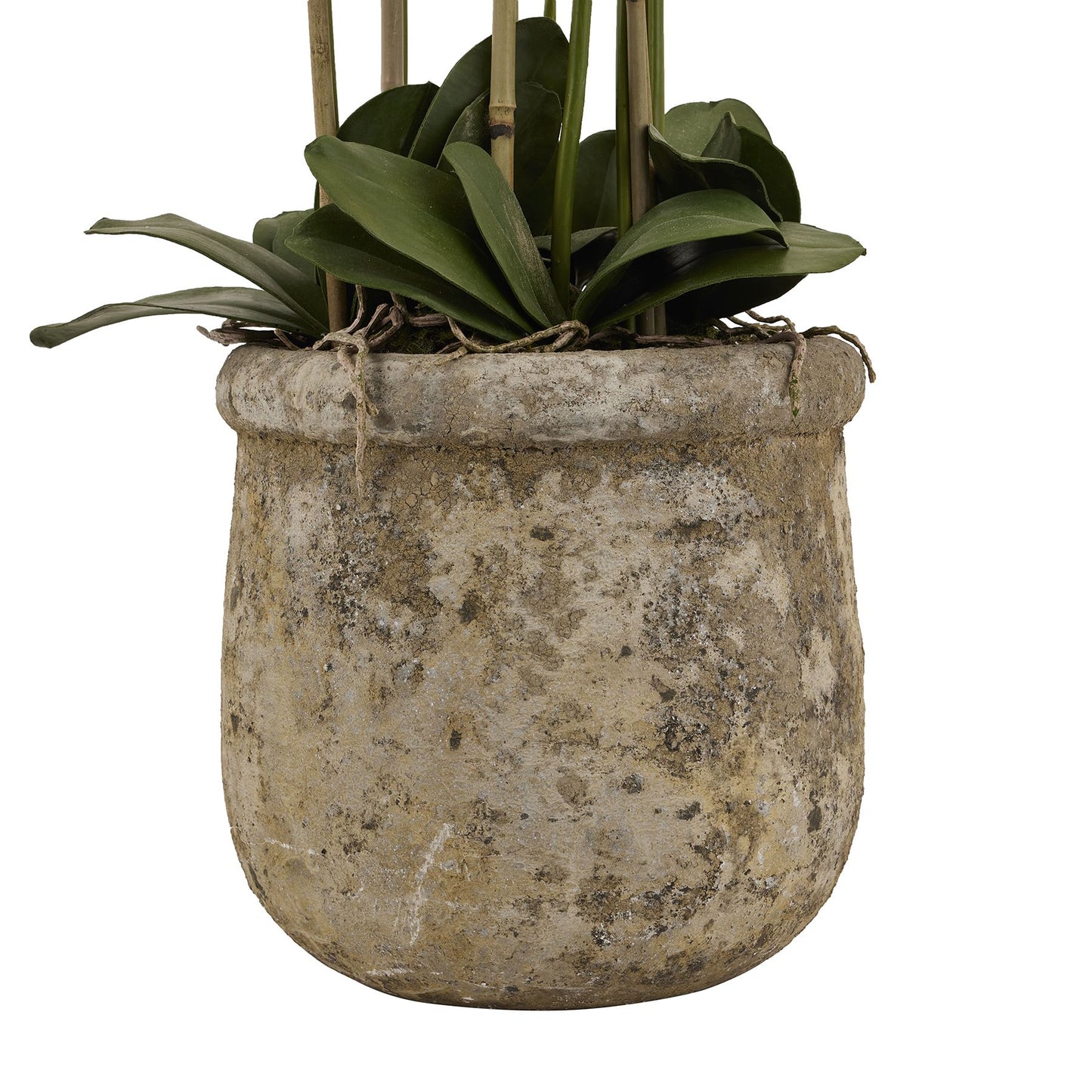 Artificial Plant Large White Orchid In Antique Stone Pot