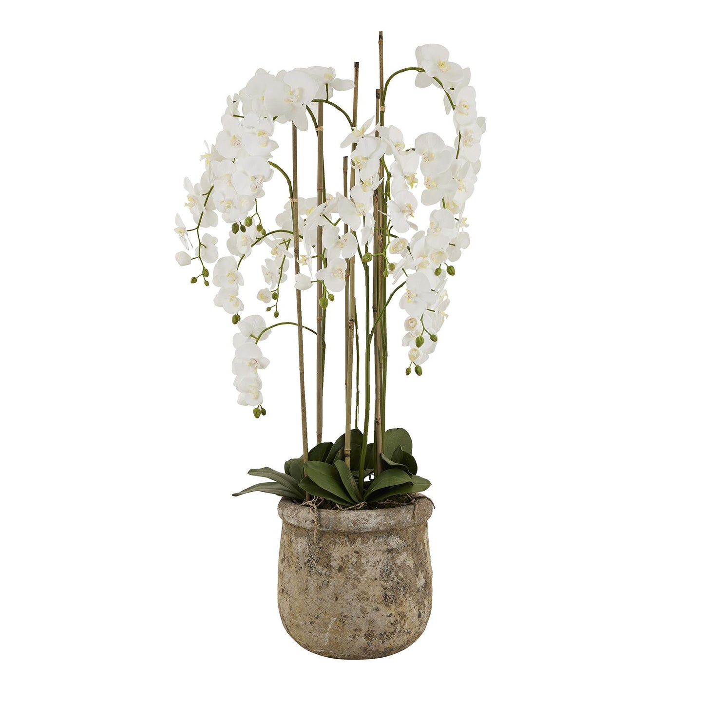 Artificial Plant Large White Orchid In Antique Stone Pot