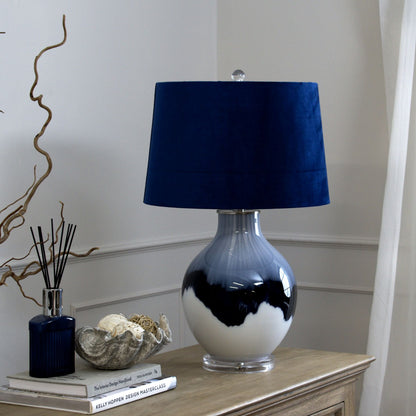 Vitsa Blue to White Ombre Glass Table Lamp With Navy Blue Shade