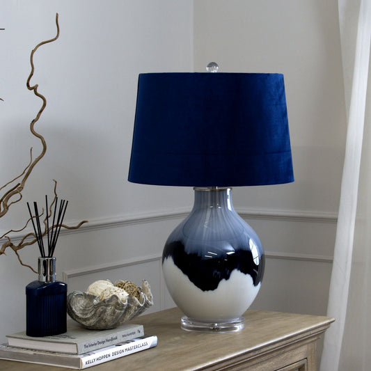 Vitsa Blue to White Ombre Glass Table Lamp With Navy Blue Shade