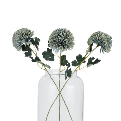 Set of 3 Artificial Flowers Pale Green Blue Chrysanthemum Stems