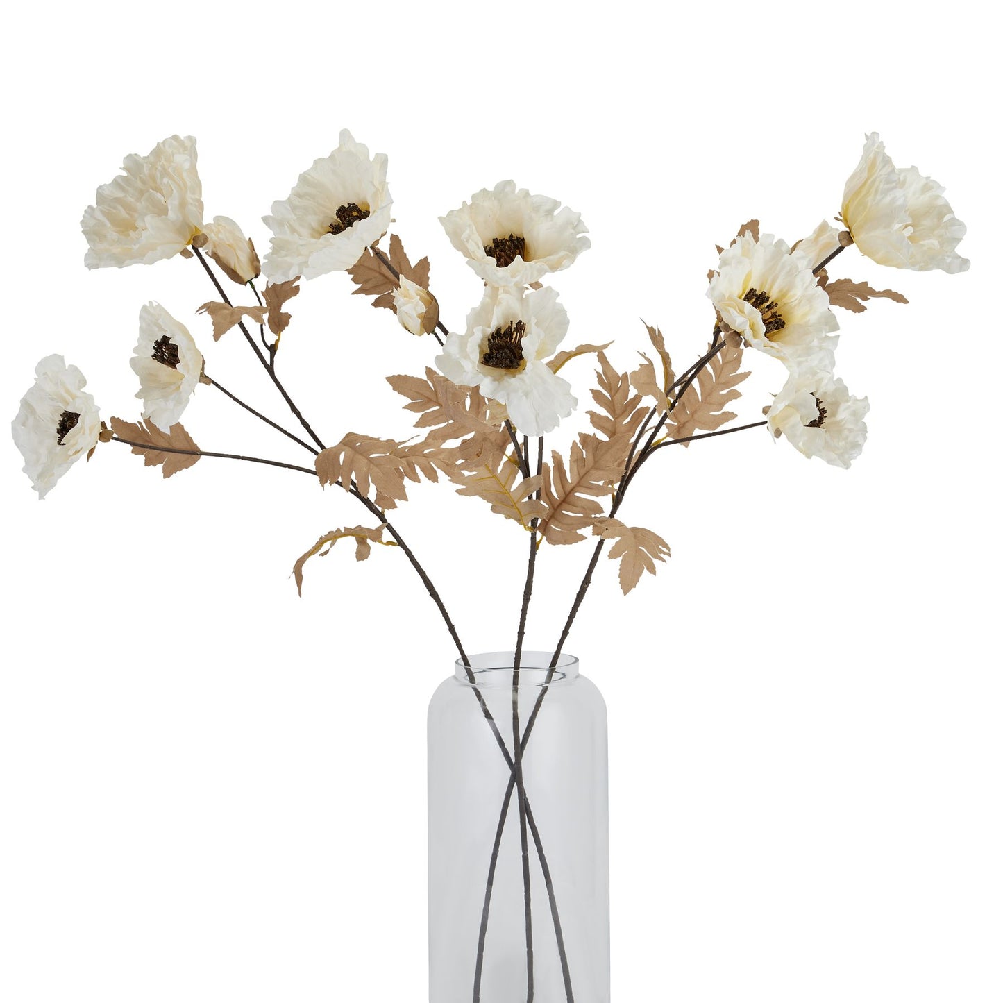 Set of 3 Artificial Flowers Large White Poppy Stem