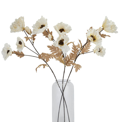Set of 3 Artificial Flowers Large White Poppy Stem