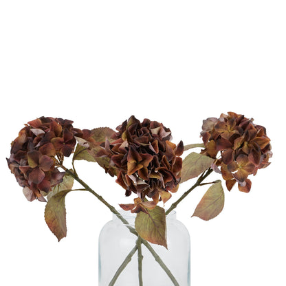 Set of 3 Artificial Flowers Mixed Autumn Browns Single Hydrangea Stems
