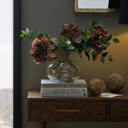 Set of 3 Artificial Flowers Mixed Autumn Browns Single Hydrangea Stems