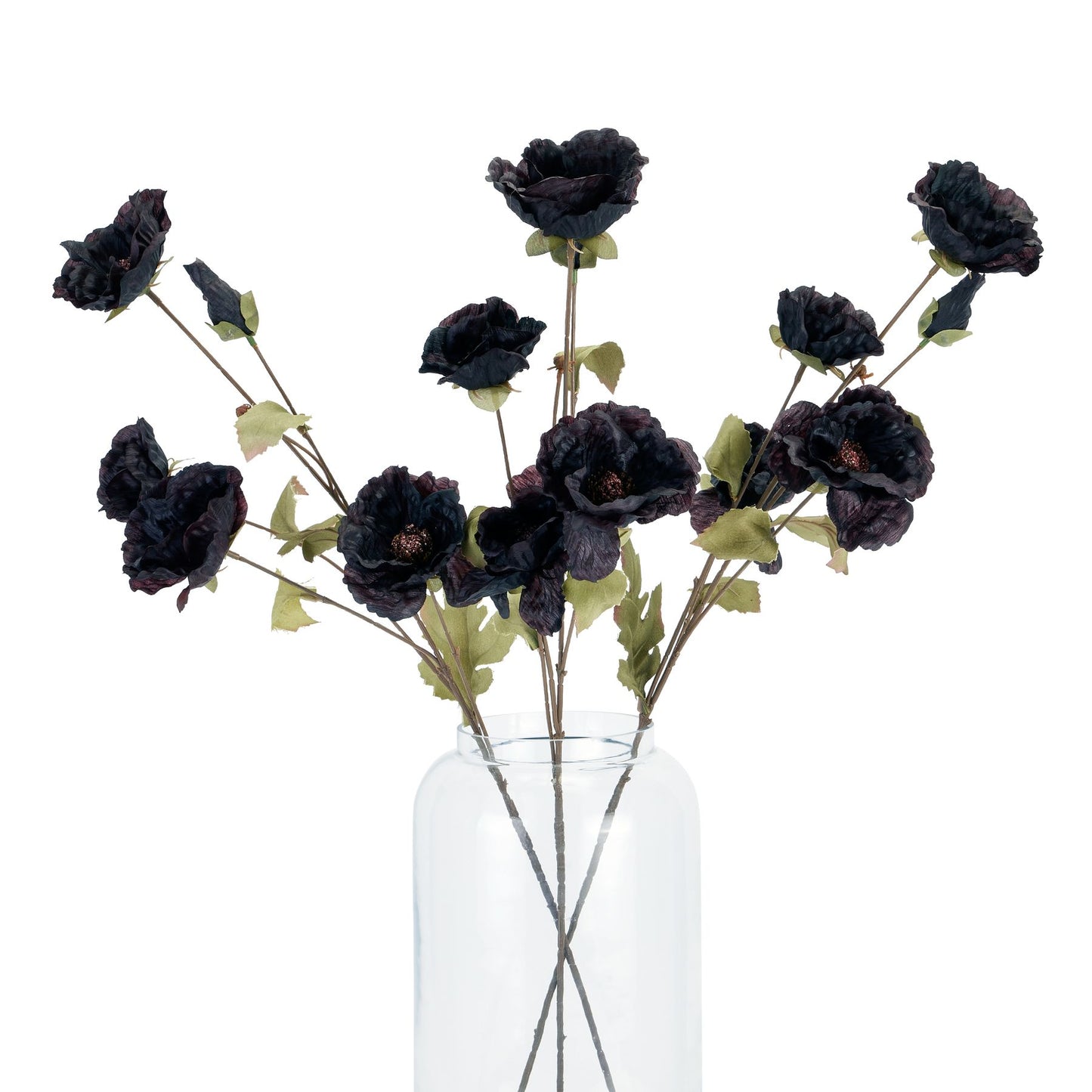 Set of 3 Artificial Flowers Tall Black Poppy Stems