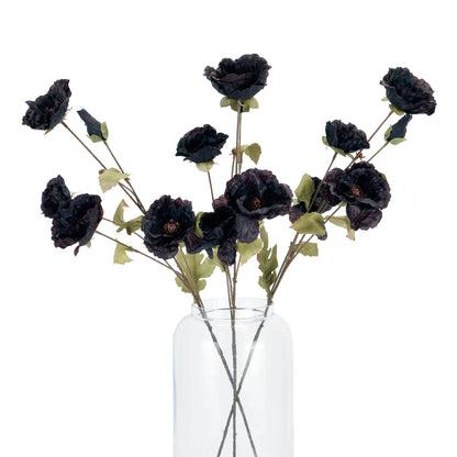 Set of 3 Artificial Flowers Tall Black Poppy Stems