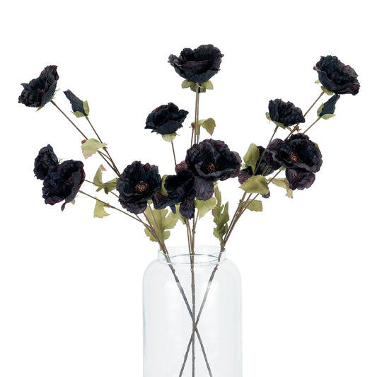 Set of 3 Artificial Flowers Tall Black Poppy Stems